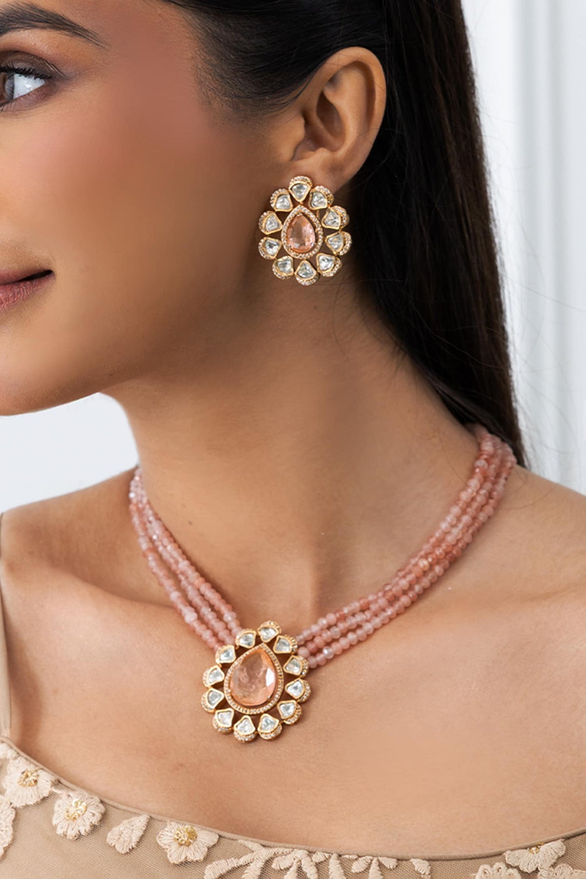Pink Floral Necklace Set 