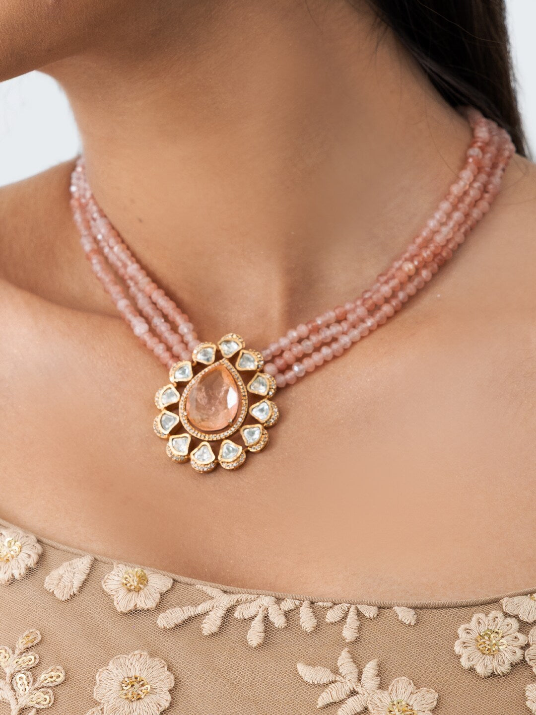 Pink Floral Necklace Set 