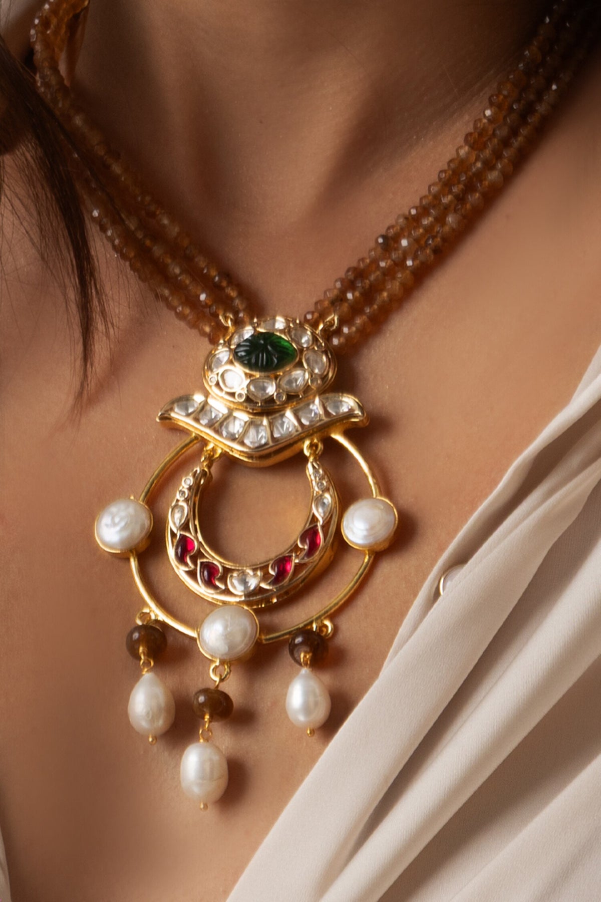 Ornate Crescent Beaded Necklace 