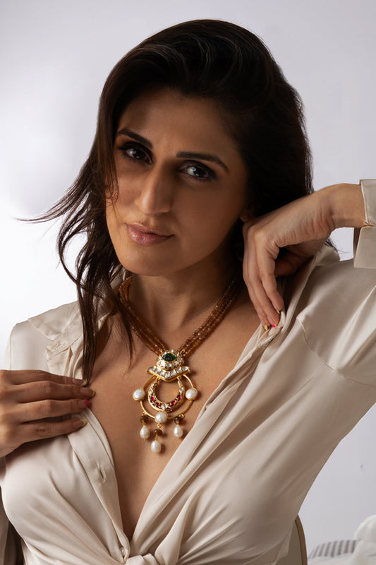 Ornate Crescent Beaded Necklace 