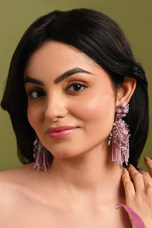 Mauve Stone Jhumka Long Earrings 