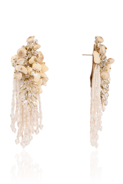 White Floral Long Earrings 