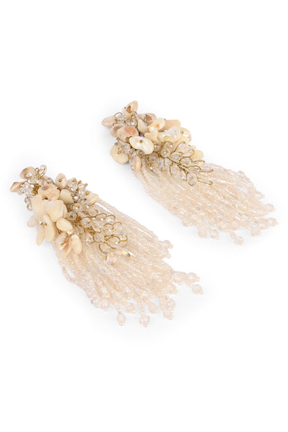 White Floral Long Earrings 