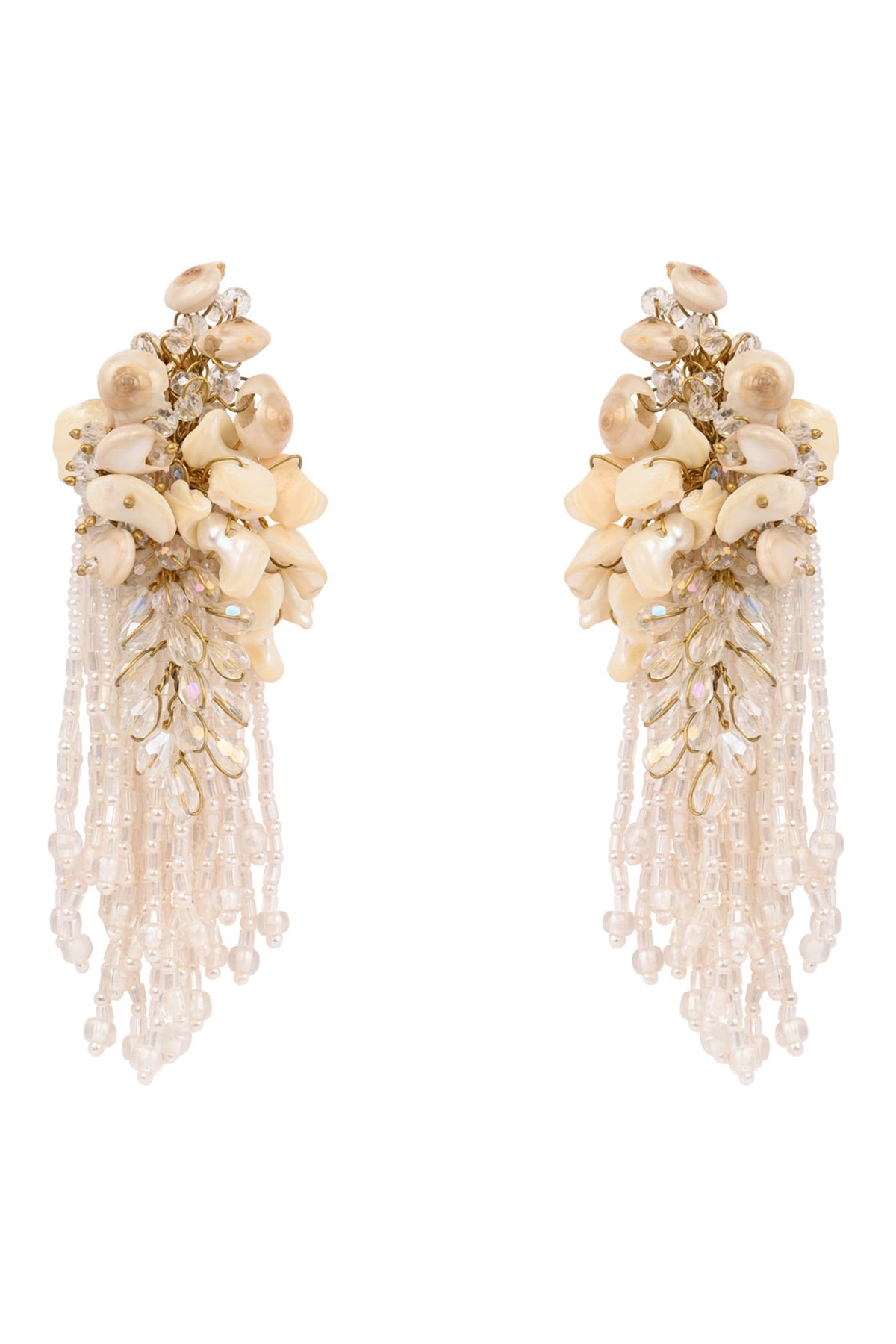 White Floral Long Earrings 