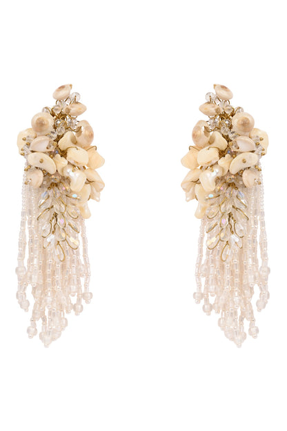 White Floral Long Earrings 