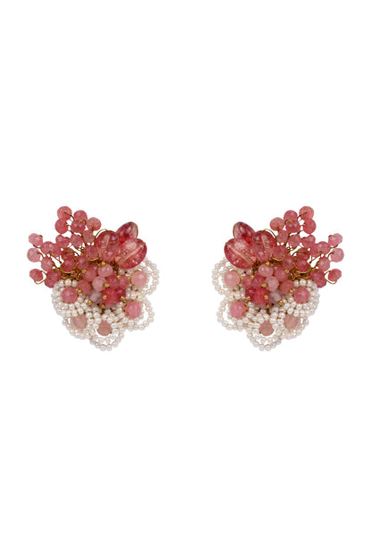 Cherry Red Stone Round Earrings 
