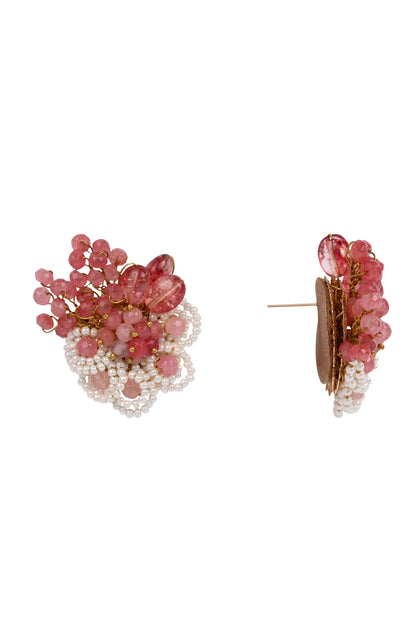 Cherry Red Stone Round Earrings 