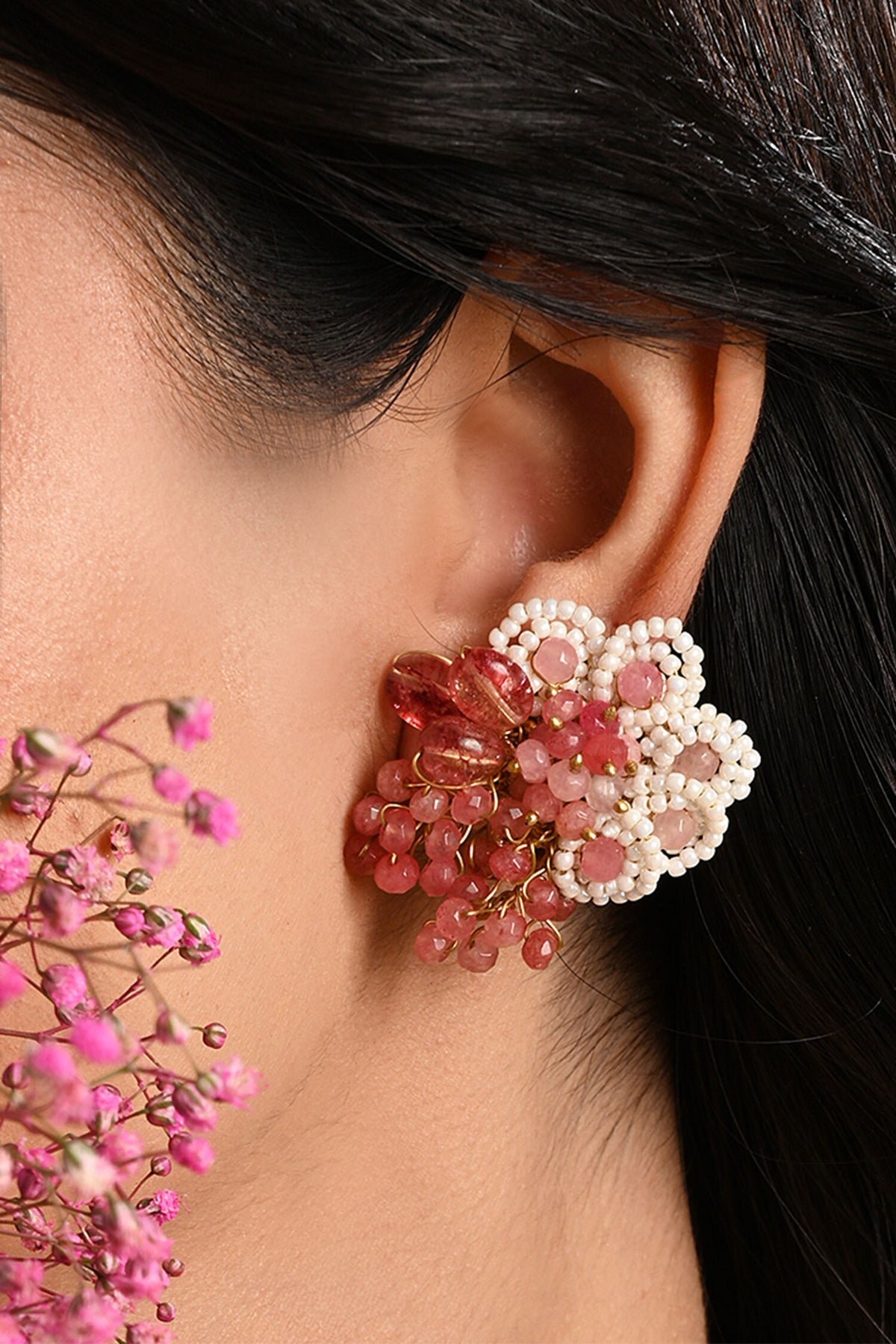 Cherry Red Stone Round Earrings 