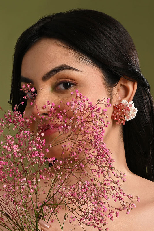 Cherry Red Stone Round Earrings 