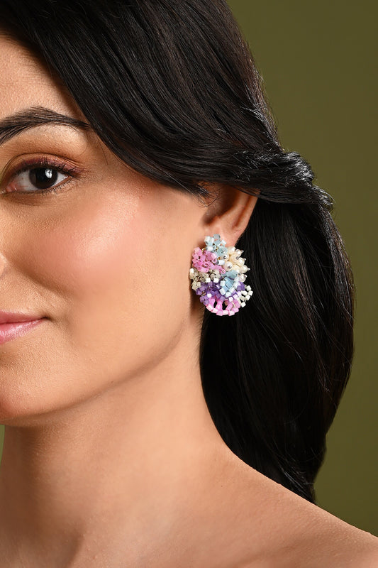 Pearl & Flower Round Stud Earrings 