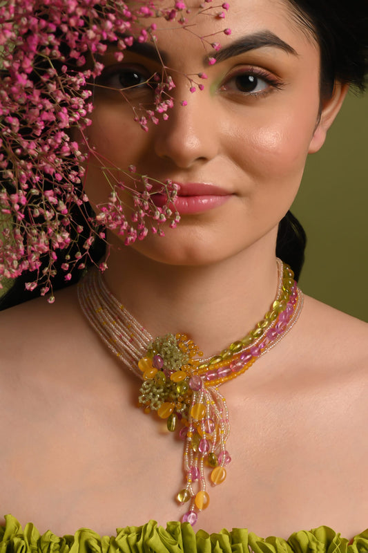 Stone & Bead Embellished Necklace 