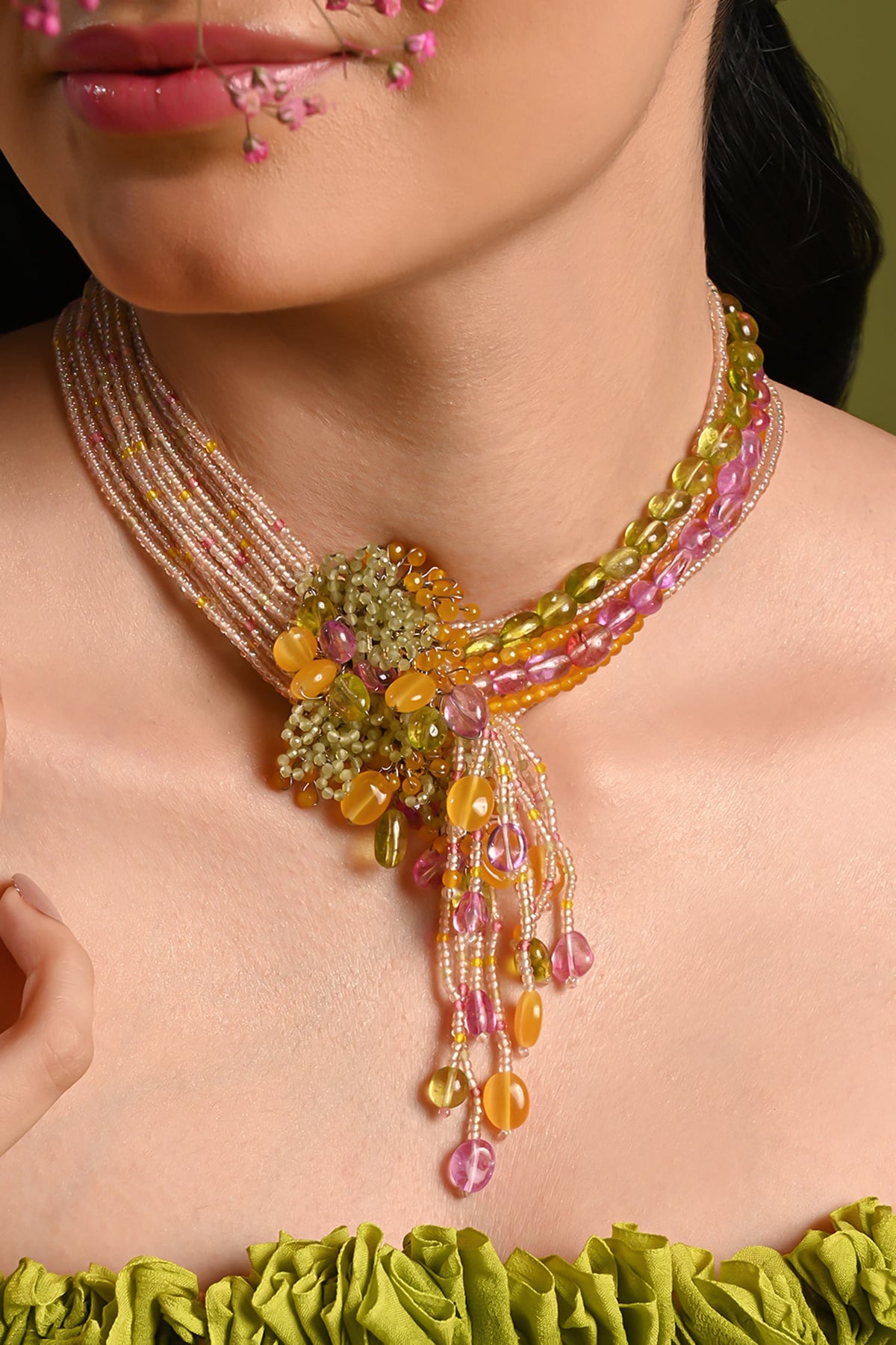 Stone & Bead Embellished Necklace 