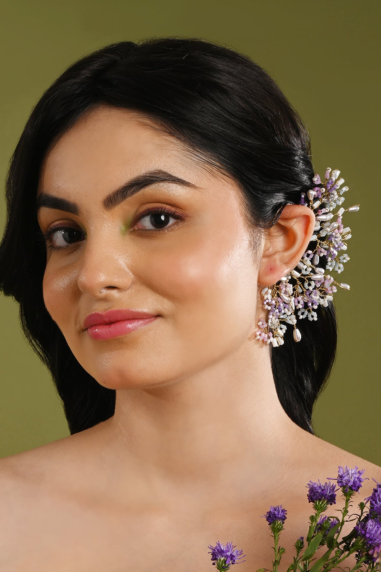Pastel Crystal & Stone Embellished Earcuff 