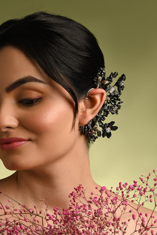 Black & Grey Stone Embellished Earcuff 