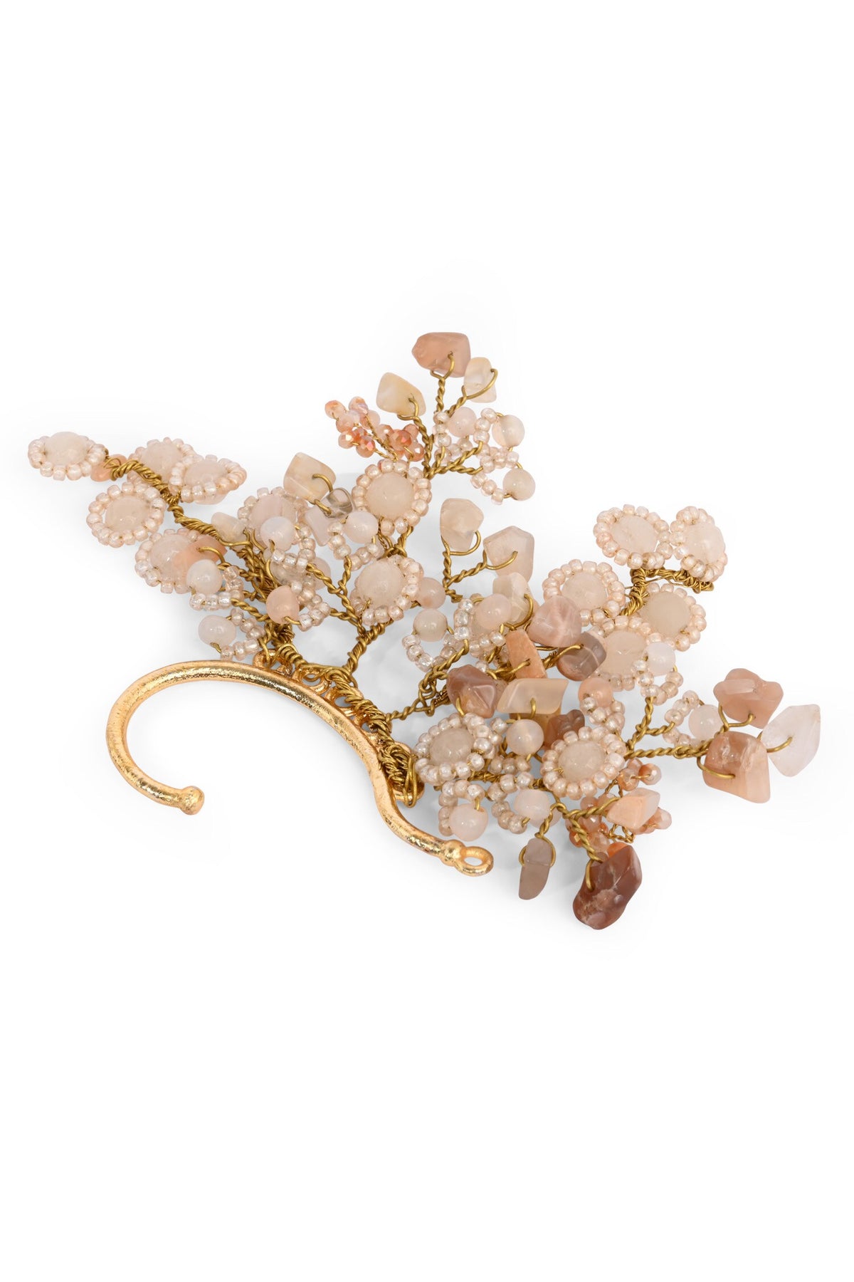 Beige & Gold Floral Embellished Earcuff 