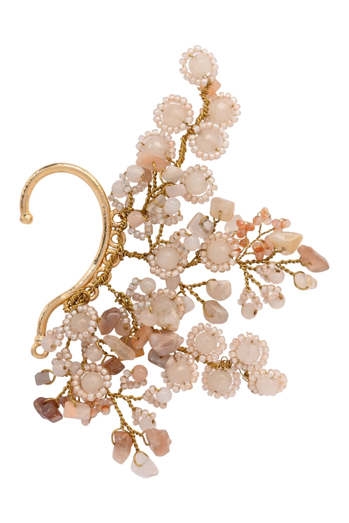 Beige & Gold Floral Embellished Earcuff 