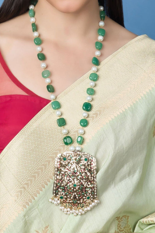 Green Pearl Multicolour Jadau Pendant Necklace 