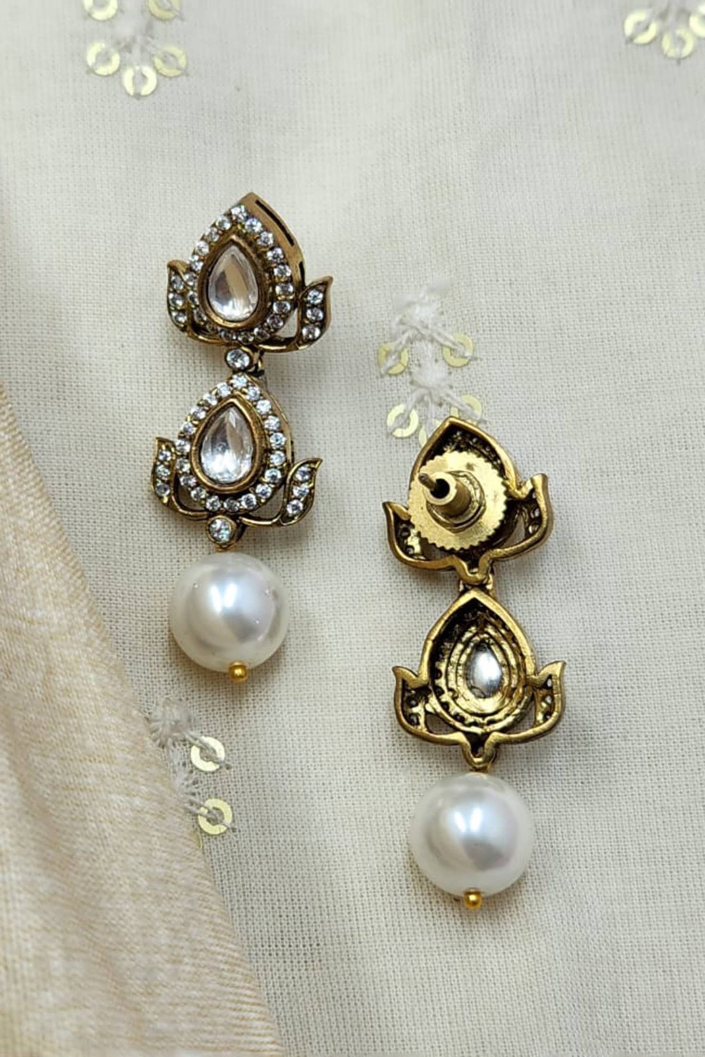 Double Polki Dangler Earrings 