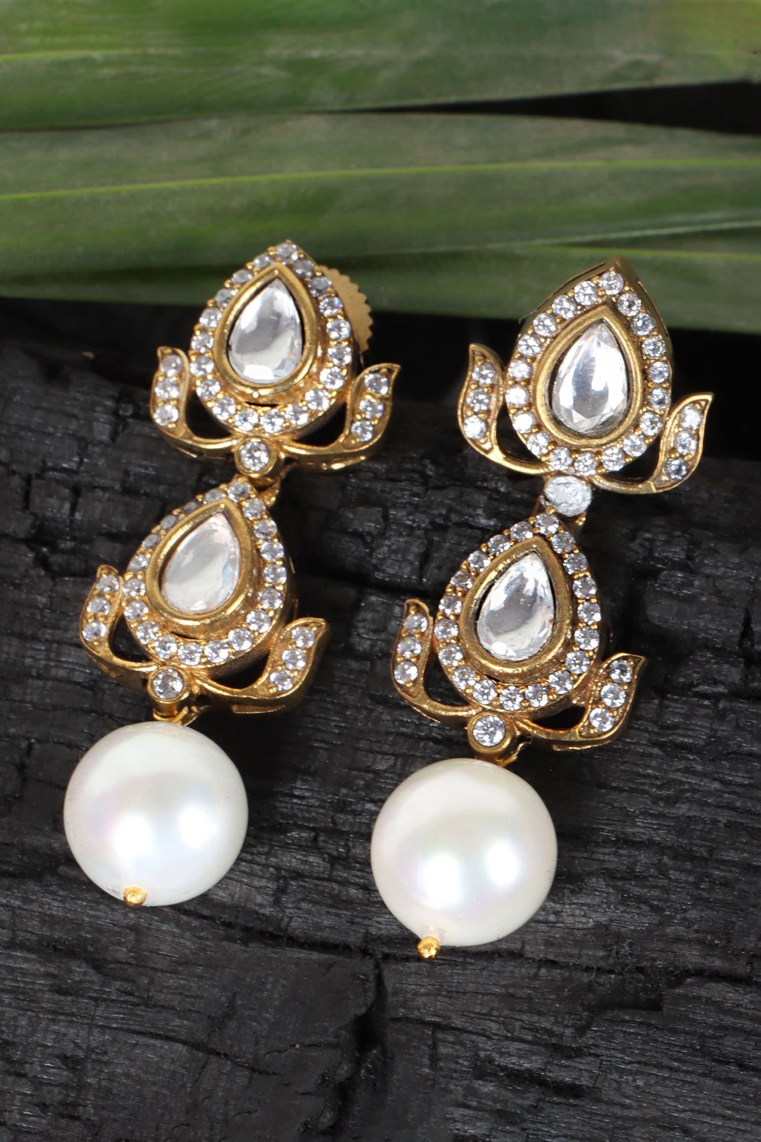 Double Polki Dangler Earrings 
