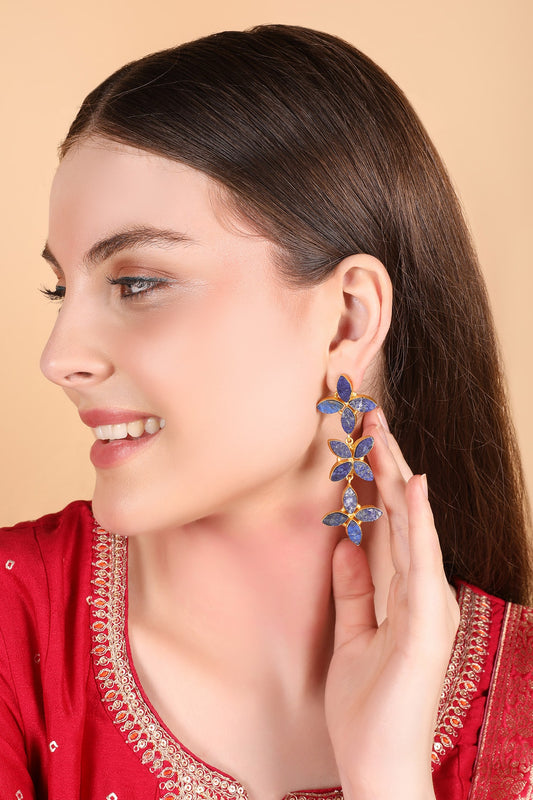 Blue Lapis Lazuli Blossom Dangle Earrings 