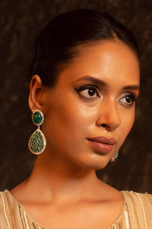 Party Emerald Green American Diamond Earrings 