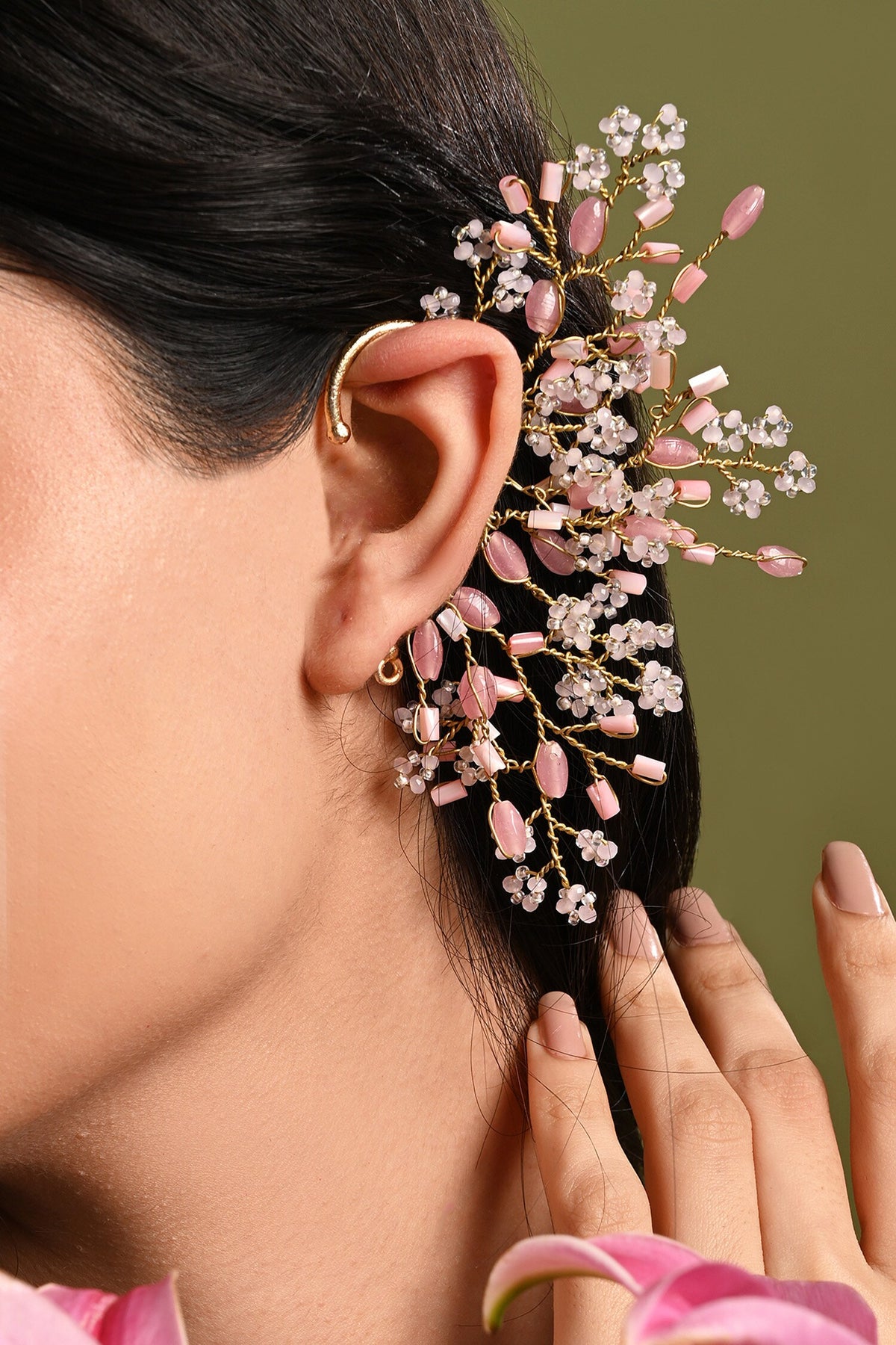 Stone & Bead Embellished Earcuff 