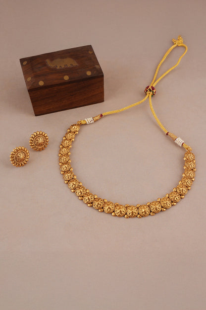Antique Floral Carved Choker Necklace Set 