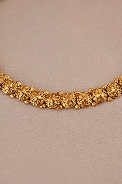 Antique Floral Carved Choker Necklace Set 