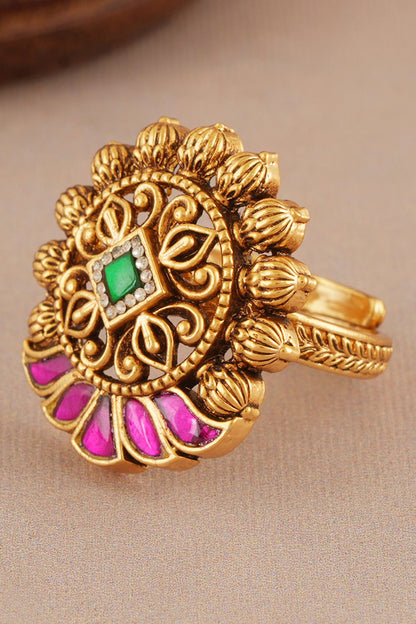 Stone Embellished Antique Adjustable Ring 
