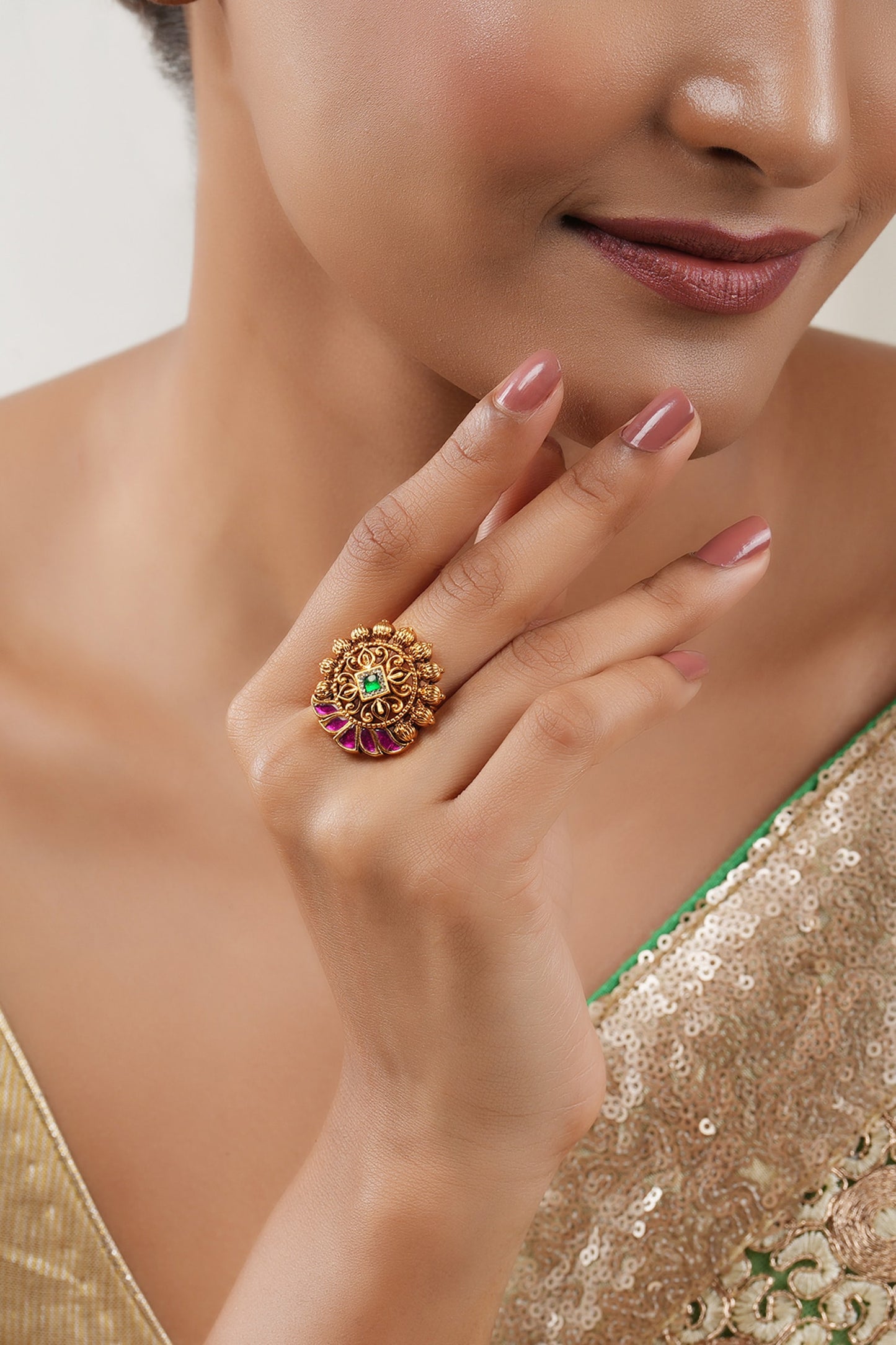 Stone Embellished Antique Adjustable Ring 