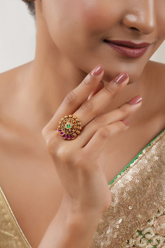 Stone Embellished Antique Adjustable Ring 