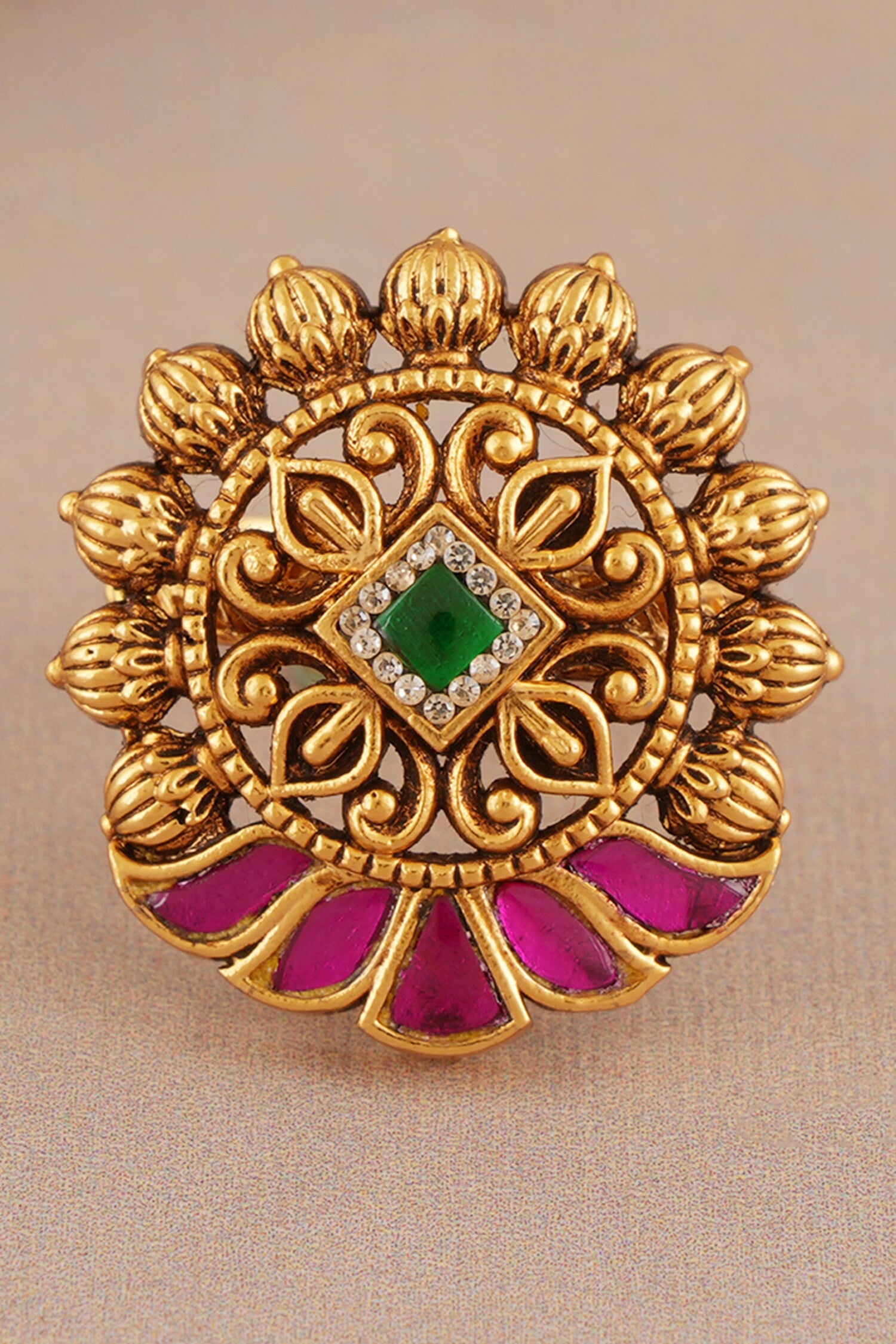 Stone Embellished Antique Adjustable Ring 