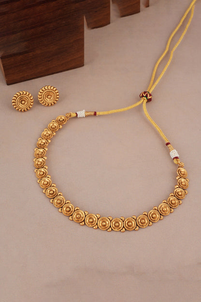 Floral Carved Antique Choker Necklace Set 