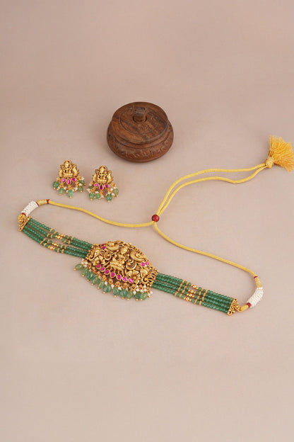 Maa Lakshmi Carved Antique Choker Set 