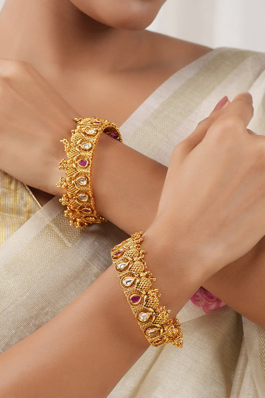 Carved Kundan Embellished Pair of Kadas 