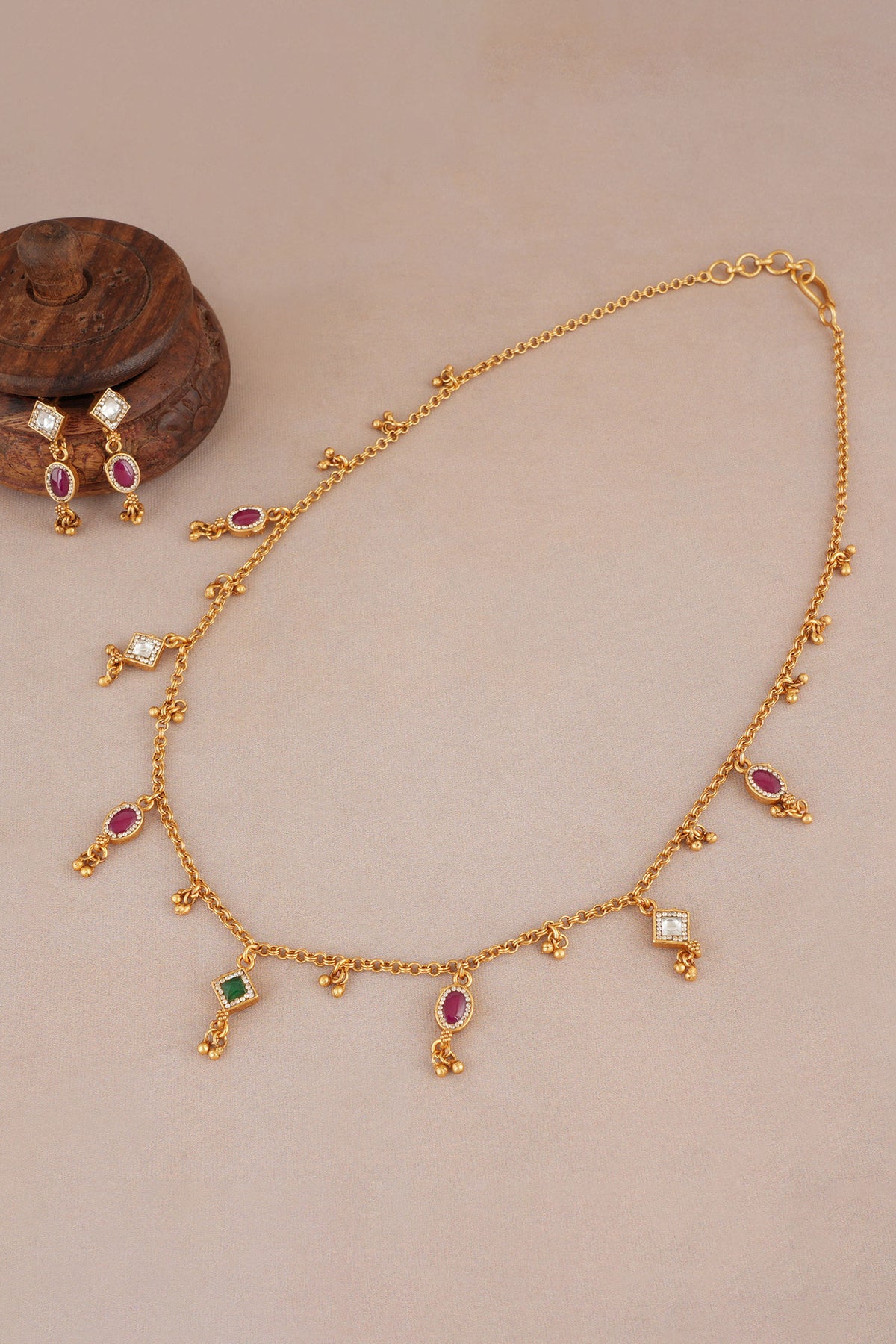 Stone Embellished String Necklace Set 