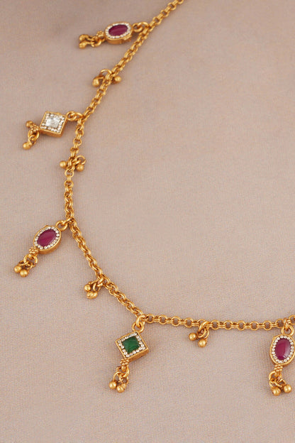 Stone Embellished String Necklace Set 