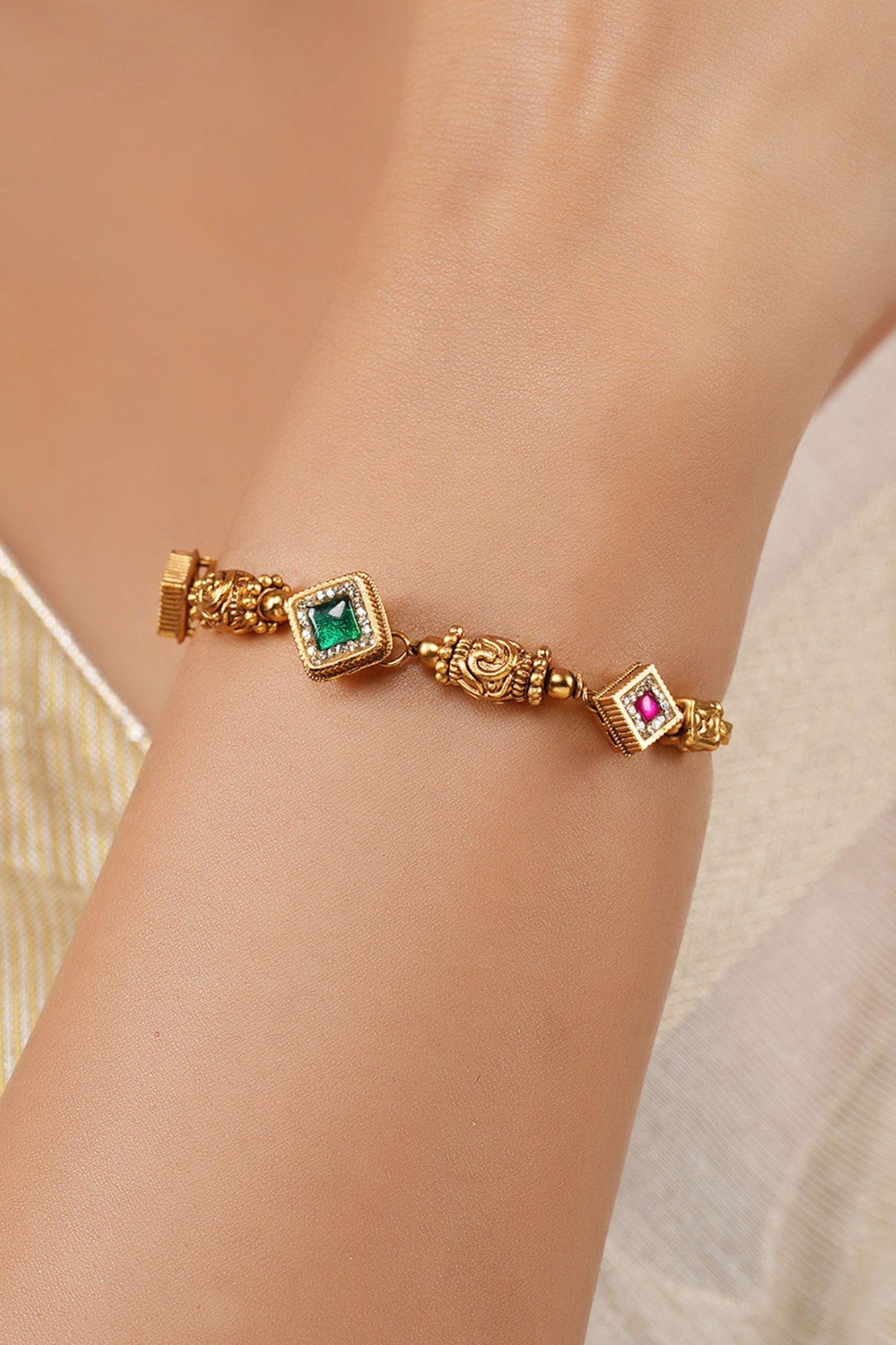 Stone Embellished Caved Bracelet 
