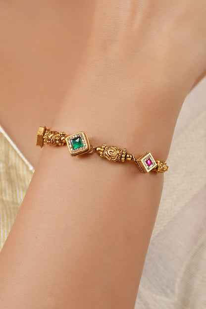 Stone Embellished Caved Bracelet 