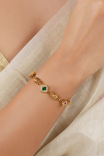 Stone Embellished Caved Bracelet 