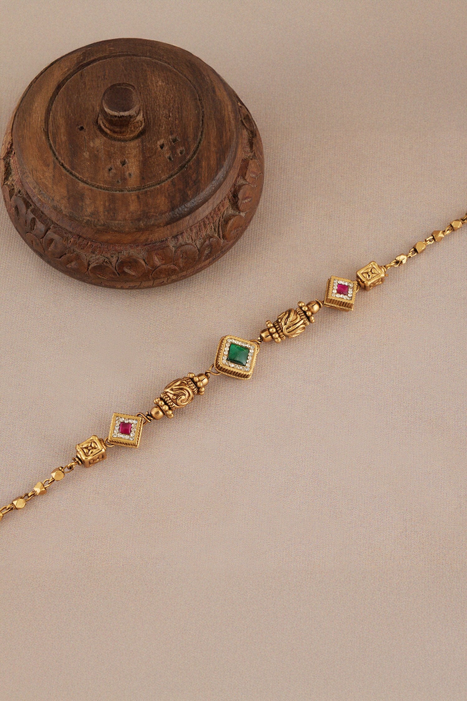 Stone Embellished Caved Bracelet 