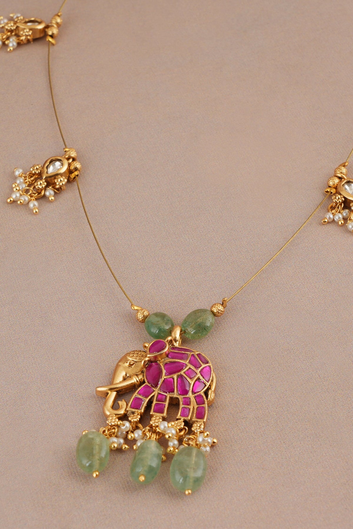 Stone Embellished Elephant Pendant Necklace Set 