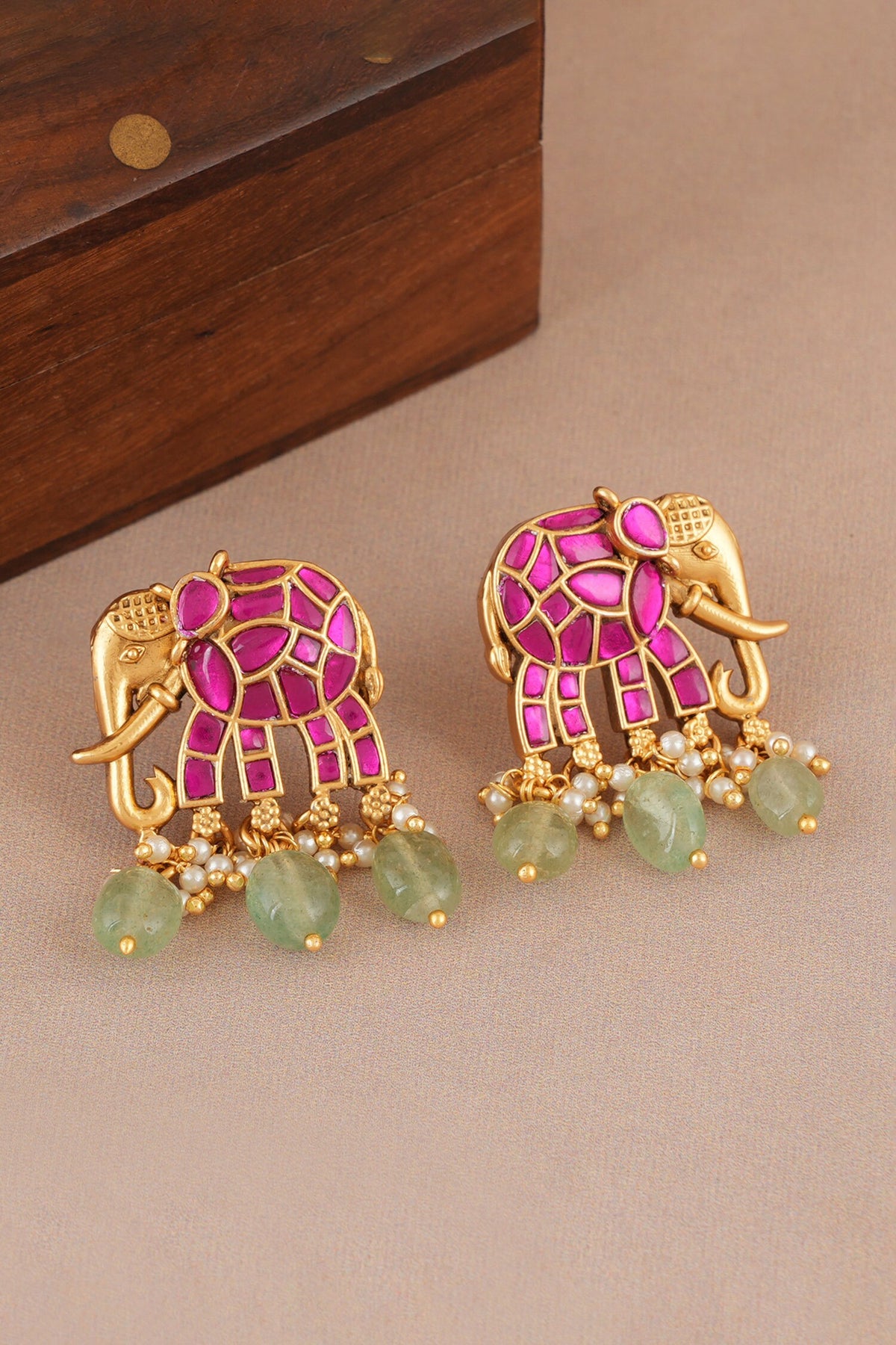 Stone Embellished Elephant Pendant Necklace Set 