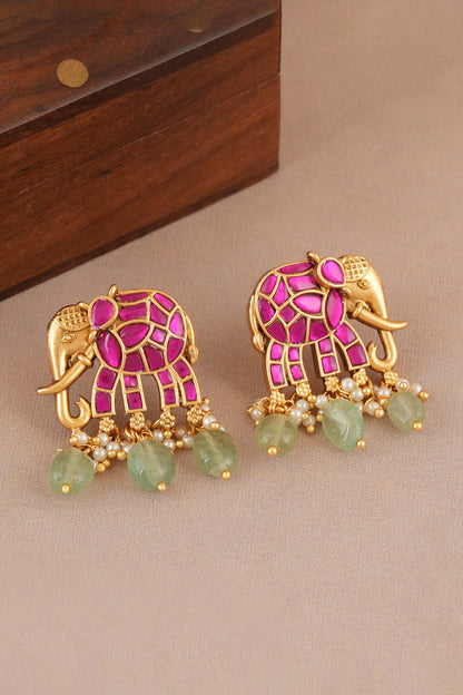 Stone Embellished Elephant Pendant Necklace Set 