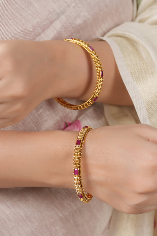 Antique Carved Ruby Studded Pair of Bangles 