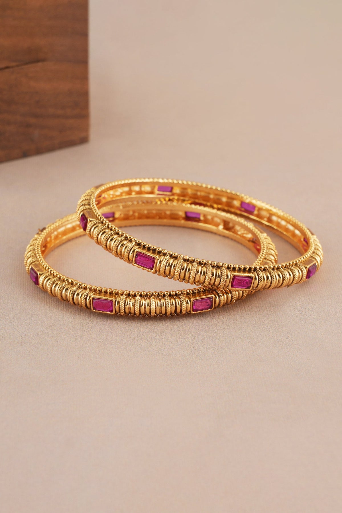 Antique Carved Ruby Studded Pair of Bangles 