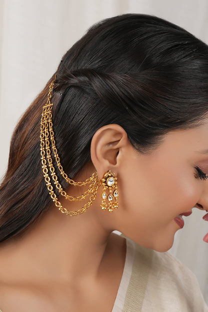 Antique Three Layered Carved Pair of Ear Chains 
