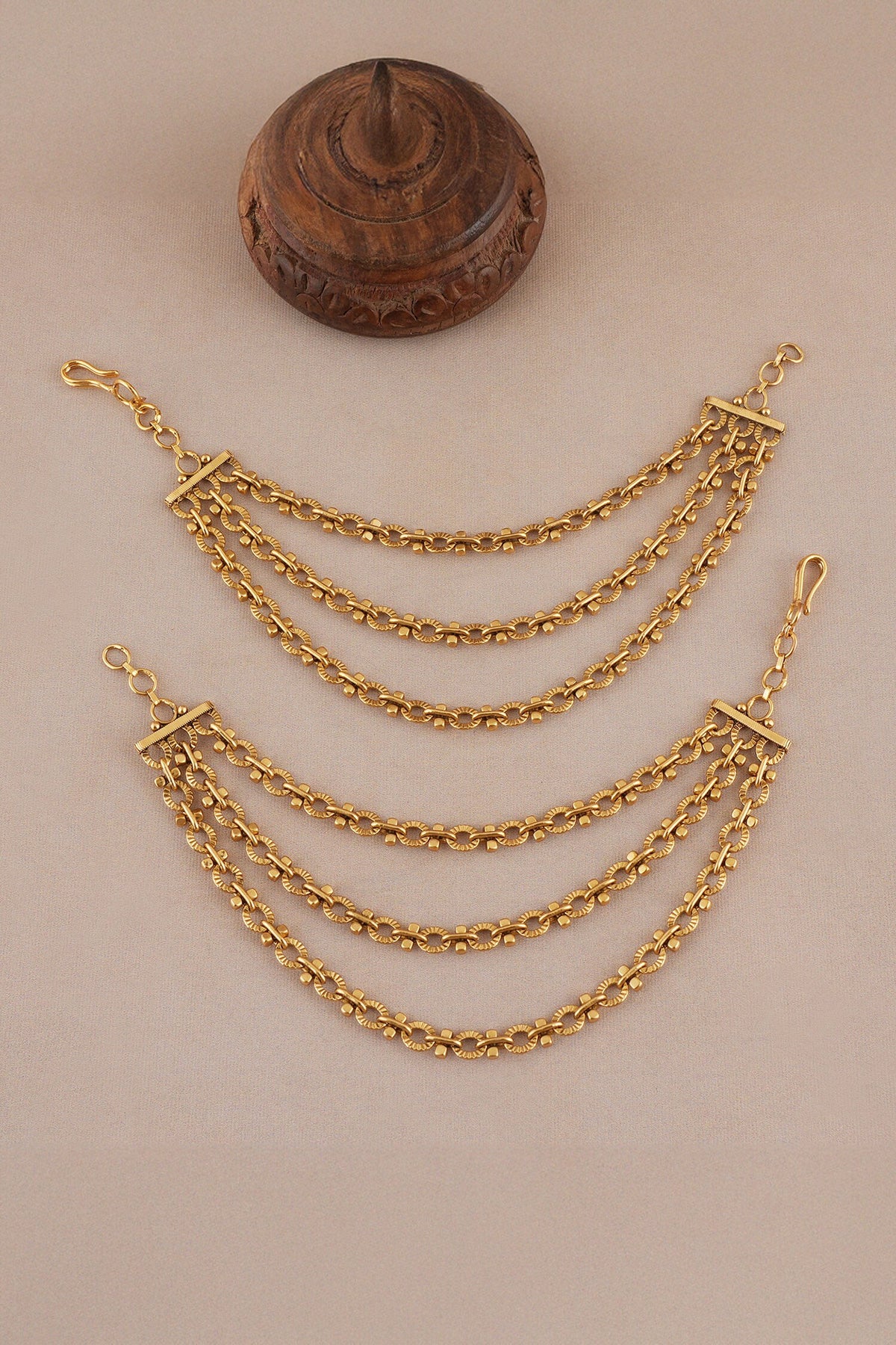 Antique Three Layered Carved Pair of Ear Chains 