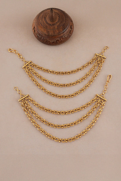 Antique Three Layered Carved Pair of Ear Chains 