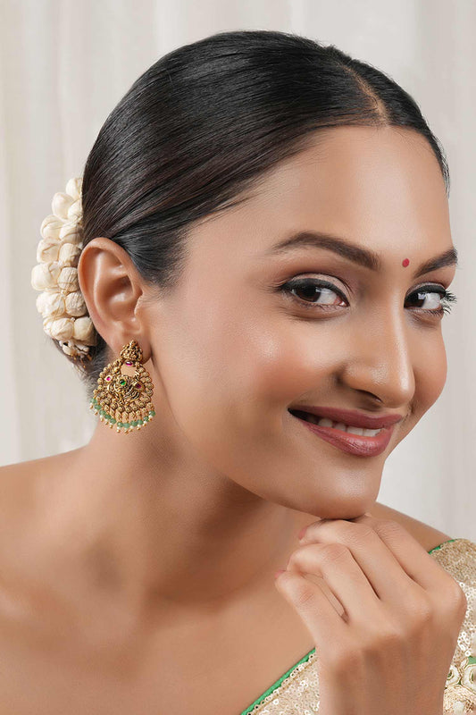 Maa Lakshmi Carved Antique Temple Earrings 